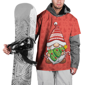 Накидка на куртку 3D с принтом Новогодний гномик с елкой в Новосибирске, 100% полиэстер |  | Тематика изображения на принте: 