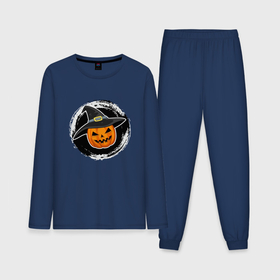 Мужская пижама хлопок (с лонгсливом) с принтом Мультяшная тыква в шляпе Хэллоуин ,  |  | 