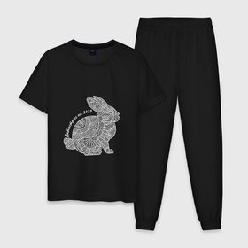 Мужская пижама хлопок с принтом Кролик в стиле раскраски антистресс в Санкт-Петербурге, 100% хлопок | брюки и футболка прямого кроя, без карманов, на брюках мягкая резинка на поясе и по низу штанин
 | 