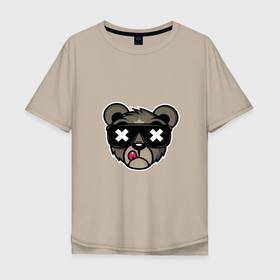 Мужская футболка хлопок Oversize с принтом медведь в солнцезащитных очках в Тюмени, 100% хлопок | свободный крой, круглый ворот, “спинка” длиннее передней части | 