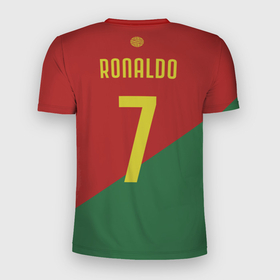 Мужская футболка 3D Slim с принтом Роналду сборная Португалии в Белгороде, 100% полиэстер с улучшенными характеристиками | приталенный силуэт, круглая горловина, широкие плечи, сужается к линии бедра | 