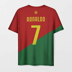 Мужская футболка 3D с принтом Роналду сборная Португалии в Новосибирске, 100% полиэфир | прямой крой, круглый вырез горловины, длина до линии бедер | 