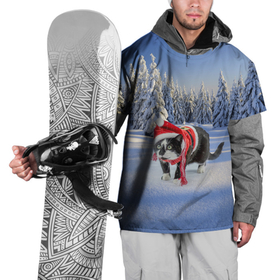 Накидка на куртку 3D с принтом Ряженый котик в зимнем лесу в Курске, 100% полиэстер |  | 