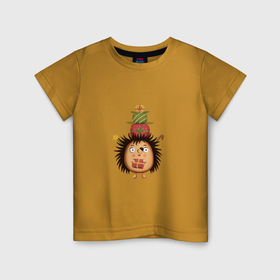 Детская футболка хлопок с принтом Ёжик с Новогодними подарками в Екатеринбурге, 100% хлопок | круглый вырез горловины, полуприлегающий силуэт, длина до линии бедер | Тематика изображения на принте: 