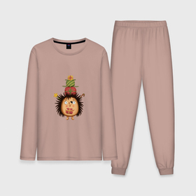 Мужская пижама хлопок (с лонгсливом) с принтом Ёжик с Новогодними подарками в Курске,  |  | Тематика изображения на принте: 
