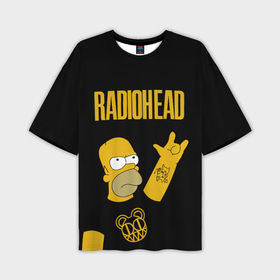 Мужская футболка OVERSIZE 3D с принтом Radiohead Гомер Симпсон рокер ,  |  | 