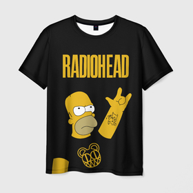 Мужская футболка 3D с принтом Radiohead Гомер Симпсон рокер в Белгороде, 100% полиэфир | прямой крой, круглый вырез горловины, длина до линии бедер | 