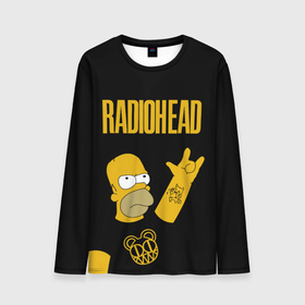 Мужской лонгслив 3D с принтом Radiohead Гомер Симпсон рокер в Белгороде, 100% полиэстер | длинные рукава, круглый вырез горловины, полуприлегающий силуэт | 