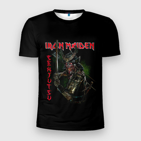 Мужская футболка 3D Slim с принтом Iron Maiden Senjutsu samurai в Санкт-Петербурге, 100% полиэстер с улучшенными характеристиками | приталенный силуэт, круглая горловина, широкие плечи, сужается к линии бедра | Тематика изображения на принте: 
