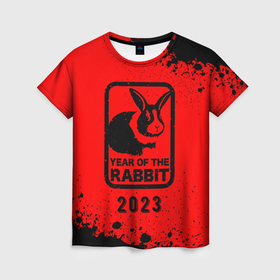 Женская футболка 3D с принтом 2023 Кролик в рамочке в Екатеринбурге, 100% полиэфир ( синтетическое хлопкоподобное полотно) | прямой крой, круглый вырез горловины, длина до линии бедер | 