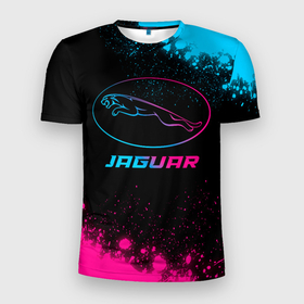Мужская футболка 3D Slim с принтом Jaguar   neon gradient в Петрозаводске, 100% полиэстер с улучшенными характеристиками | приталенный силуэт, круглая горловина, широкие плечи, сужается к линии бедра | Тематика изображения на принте: 