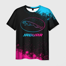 Мужская футболка 3D с принтом Jaguar   neon gradient в Петрозаводске, 100% полиэфир | прямой крой, круглый вырез горловины, длина до линии бедер | Тематика изображения на принте: 