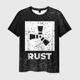 Мужская футболка 3D с принтом Rust с потертостями на темном фоне в Новосибирске, 100% полиэфир | прямой крой, круглый вырез горловины, длина до линии бедер | 