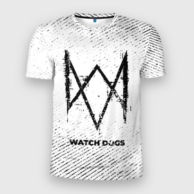Мужская футболка 3D Slim с принтом Watch Dogs с потертостями на светлом фоне в городе Новоалтайск, 100% полиэстер с улучшенными характеристиками | приталенный силуэт, круглая горловина, широкие плечи, сужается к линии бедра | 
