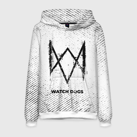 Мужская толстовка 3D с принтом Watch Dogs с потертостями на светлом фоне в городе Новоалтайск, 100% полиэстер | двухслойный капюшон со шнурком для регулировки, мягкие манжеты на рукавах и по низу толстовки, спереди карман-кенгуру с мягким внутренним слоем. | 