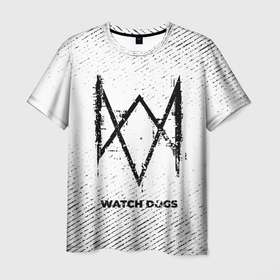 Мужская футболка 3D с принтом Watch Dogs с потертостями на светлом фоне в городе Новоалтайск, 100% полиэфир | прямой крой, круглый вырез горловины, длина до линии бедер | 