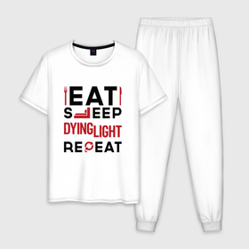 Мужская пижама хлопок с принтом Надпись: eat sleep Dying Light repeat в Курске, 100% хлопок | брюки и футболка прямого кроя, без карманов, на брюках мягкая резинка на поясе и по низу штанин
 | 