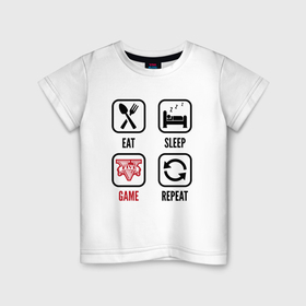 Детская футболка хлопок с принтом Eat   sleep   GTA   repeat в Кировске, 100% хлопок | круглый вырез горловины, полуприлегающий силуэт, длина до линии бедер | Тематика изображения на принте: 
