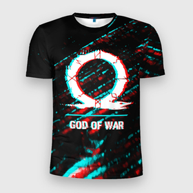 Мужская футболка 3D Slim с принтом God of War в стиле glitch и баги графики на темном фоне , 100% полиэстер с улучшенными характеристиками | приталенный силуэт, круглая горловина, широкие плечи, сужается к линии бедра | 