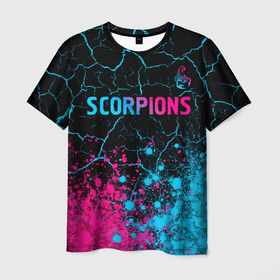Мужская футболка 3D с принтом Scorpions   neon gradient: символ сверху в Кировске, 100% полиэфир | прямой крой, круглый вырез горловины, длина до линии бедер | 