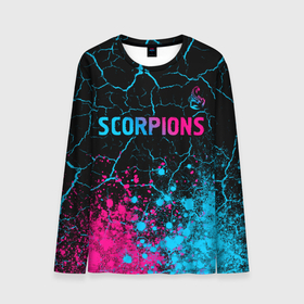 Мужской лонгслив 3D с принтом Scorpions   neon gradient: символ сверху в Екатеринбурге, 100% полиэстер | длинные рукава, круглый вырез горловины, полуприлегающий силуэт | 