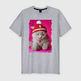 Мужская футболка хлопок Slim с принтом Маленький котёнок   милашка в Белгороде, 92% хлопок, 8% лайкра | приталенный силуэт, круглый вырез ворота, длина до линии бедра, короткий рукав | 