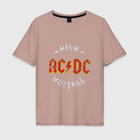 Мужская футболка хлопок Oversize с принтом AC DC Высокое напряжение в Екатеринбурге, 100% хлопок | свободный крой, круглый ворот, “спинка” длиннее передней части | Тематика изображения на принте: 