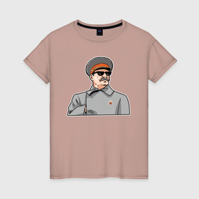 Женская футболка хлопок с принтом Товарищ Сталин крутой в Тюмени, 100% хлопок | прямой крой, круглый вырез горловины, длина до линии бедер, слегка спущенное плечо | 