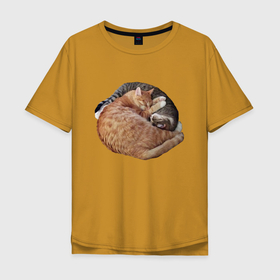 Мужская футболка хлопок Oversize с принтом Два  спящих кота   Инь Янь в Кировске, 100% хлопок | свободный крой, круглый ворот, “спинка” длиннее передней части | Тематика изображения на принте: 