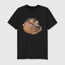 Мужская футболка хлопок Slim с принтом Два  спящих кота   Инь Янь в Кировске, 92% хлопок, 8% лайкра | приталенный силуэт, круглый вырез ворота, длина до линии бедра, короткий рукав | 