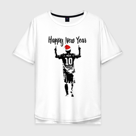 Мужская футболка хлопок Oversize с принтом Лионель Месси  Happy New Year в Санкт-Петербурге, 100% хлопок | свободный крой, круглый ворот, “спинка” длиннее передней части | 