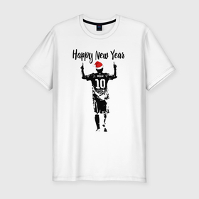 Мужская футболка хлопок Slim с принтом Лионель Месси  Happy New Year в Новосибирске, 92% хлопок, 8% лайкра | приталенный силуэт, круглый вырез ворота, длина до линии бедра, короткий рукав | 