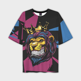 Мужская футболка oversize 3D с принтом Царь зверей в короне в Новосибирске,  |  | 