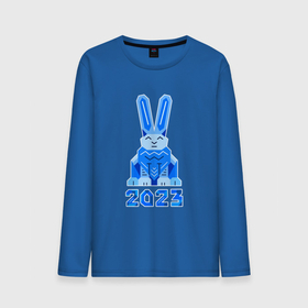 Мужской лонгслив хлопок с принтом Геометрический синий кролик 2023 в Новосибирске, 100% хлопок |  | 