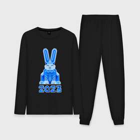 Мужская пижама хлопок (с лонгсливом) с принтом Геометрический синий кролик 2023 в Новосибирске,  |  | 