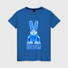 Женская футболка хлопок с принтом Геометрический синий кролик 2023 в Новосибирске, 100% хлопок | прямой крой, круглый вырез горловины, длина до линии бедер, слегка спущенное плечо | 