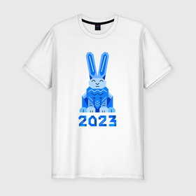 Мужская футболка хлопок Slim с принтом Геометрический синий кролик 2023 в Новосибирске, 92% хлопок, 8% лайкра | приталенный силуэт, круглый вырез ворота, длина до линии бедра, короткий рукав | 