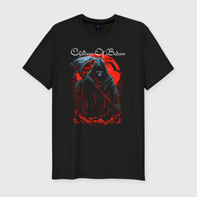 Мужская футболка хлопок Slim с принтом Children Of Bodom Reaper under the moon , 92% хлопок, 8% лайкра | приталенный силуэт, круглый вырез ворота, длина до линии бедра, короткий рукав | Тематика изображения на принте: 