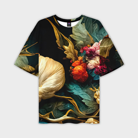 Мужская футболка OVERSIZE 3D с принтом Винтажные цветы акварелью в Санкт-Петербурге,  |  | 