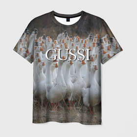 Мужская футболка 3D с принтом Стая гусей   Gussi в Курске, 100% полиэфир | прямой крой, круглый вырез горловины, длина до линии бедер | Тематика изображения на принте: 
