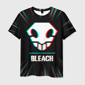 Мужская футболка 3D с принтом Символ Bleach в стиле glitch на темном фоне в Курске, 100% полиэфир | прямой крой, круглый вырез горловины, длина до линии бедер | 