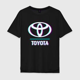 Мужская футболка хлопок Oversize с принтом Значок Toyota в стиле glitch , 100% хлопок | свободный крой, круглый ворот, “спинка” длиннее передней части | 