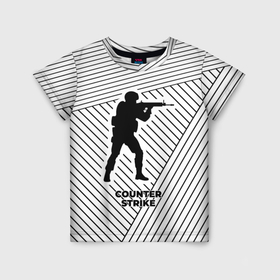 Детская футболка 3D с принтом Символ Counter Strike на светлом фоне с полосами в Петрозаводске, 100% гипоаллергенный полиэфир | прямой крой, круглый вырез горловины, длина до линии бедер, чуть спущенное плечо, ткань немного тянется | 