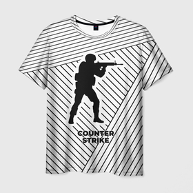 Мужская футболка 3D с принтом Символ Counter Strike на светлом фоне с полосами в Тюмени, 100% полиэфир | прямой крой, круглый вырез горловины, длина до линии бедер | 