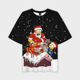 Мужская футболка OVERSIZE 3D с принтом Симпсоны новогодний в Кировске,  |  | 