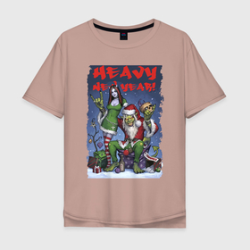 Мужская футболка хлопок Oversize с принтом Heavy new year   devil style   snow maiden в Петрозаводске, 100% хлопок | свободный крой, круглый ворот, “спинка” длиннее передней части | 