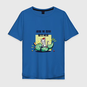 Мужская футболка хлопок Oversize с принтом Корейский котик уронил ёлку   С новым годом в Курске, 100% хлопок | свободный крой, круглый ворот, “спинка” длиннее передней части | 