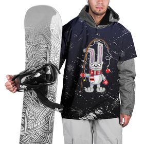 Накидка на куртку 3D с принтом Новогодний заяц с удочкой в Новосибирске, 100% полиэстер |  | Тематика изображения на принте: 