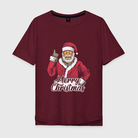 Мужская футболка хлопок Oversize с принтом Christmas Santa в Санкт-Петербурге, 100% хлопок | свободный крой, круглый ворот, “спинка” длиннее передней части | 