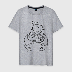 Мужская футболка хлопок с принтом Довольная курица в Курске, 100% хлопок | прямой крой, круглый вырез горловины, длина до линии бедер, слегка спущенное плечо. | 